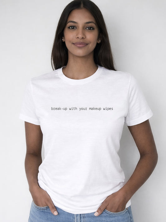 'break-up with your makeup wipes' Tee in White